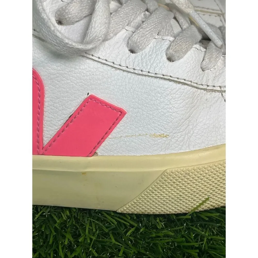 VEJA White Pink Neon High Top Sneakers Women’s Size 6 EU 37 Leather Casual Shoe